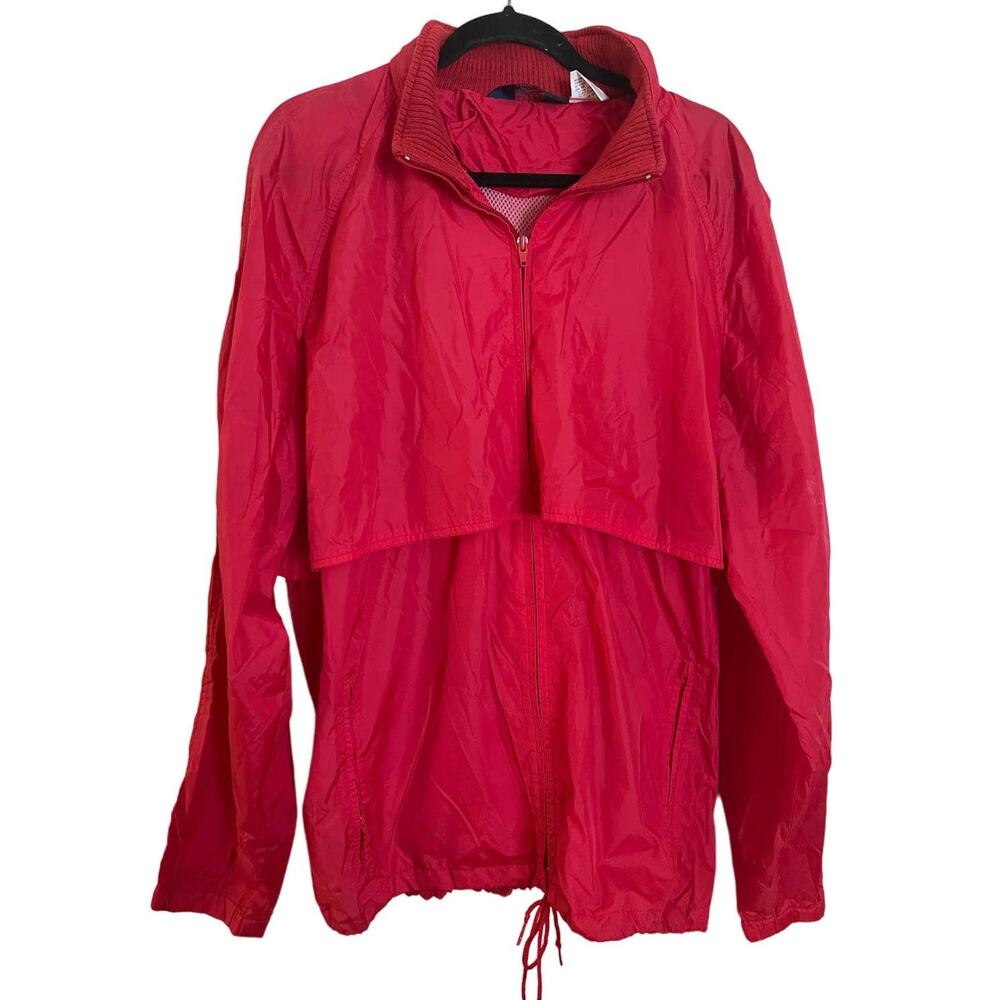 Vintage Men's Woolrich Red Hooded Windbreaker Nylon Jacket FULL ZIP SIZE XL